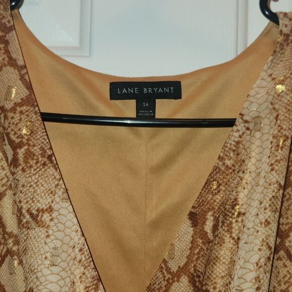 Lane Bryant Faux Wrap Belted Animal Print Dress 16 Python Snake Midi Gold Brown - Picture 2 of 5